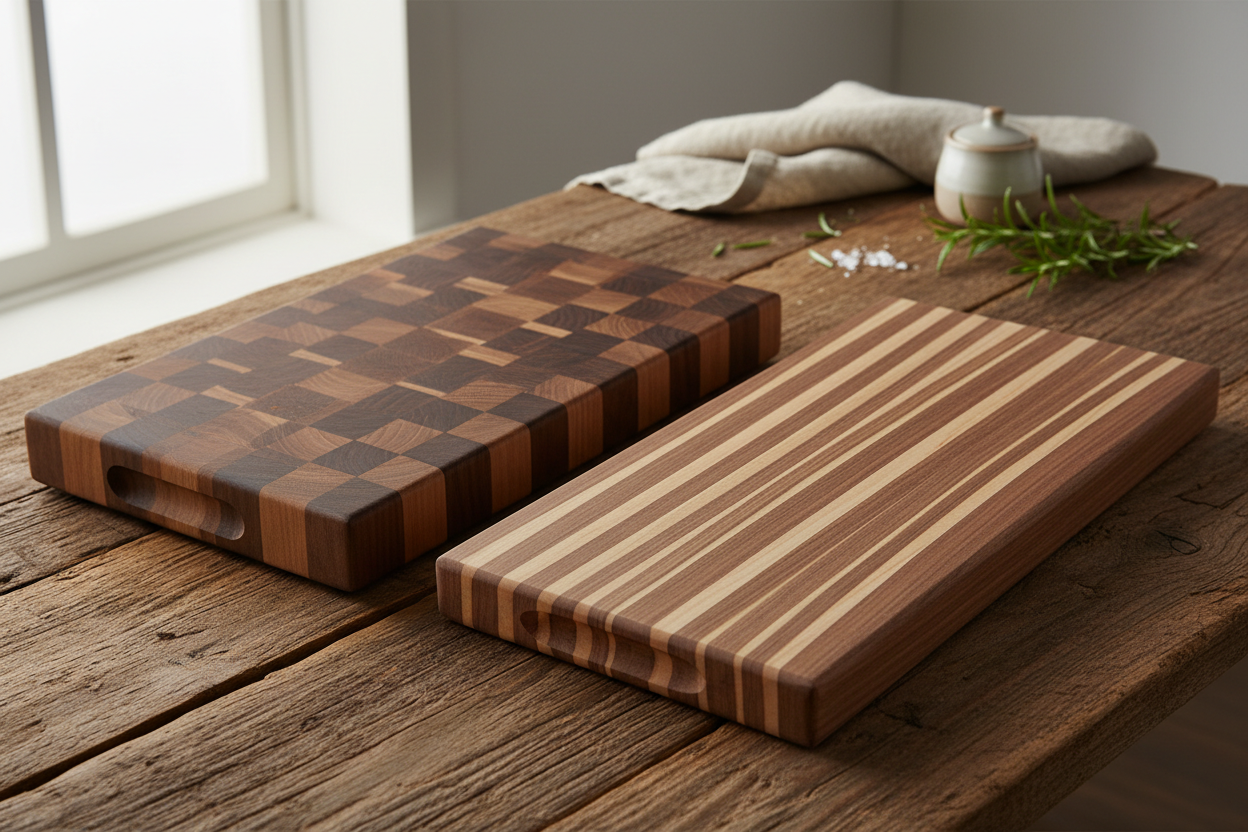 End grain chopping board showing wood fibre structure