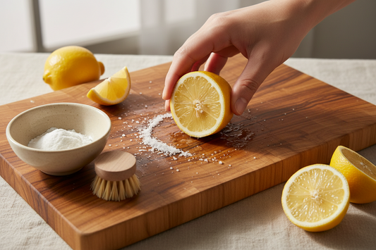Removing smells from a chopping board using lemon and salt