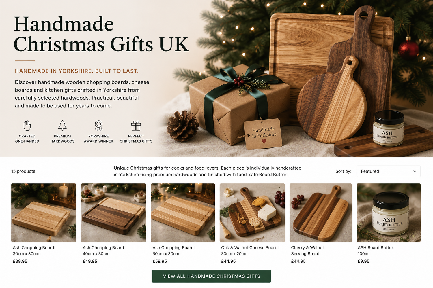 Handmade Christmas gifts UK – wooden chopping boards and cheese boards handcrafted in Yorkshire
