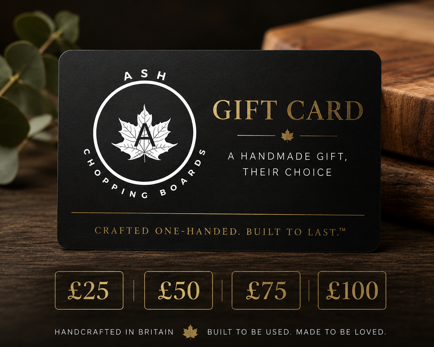 ASH Chopping Boards handmade gift card for handcrafted wooden chopping boards in the UK