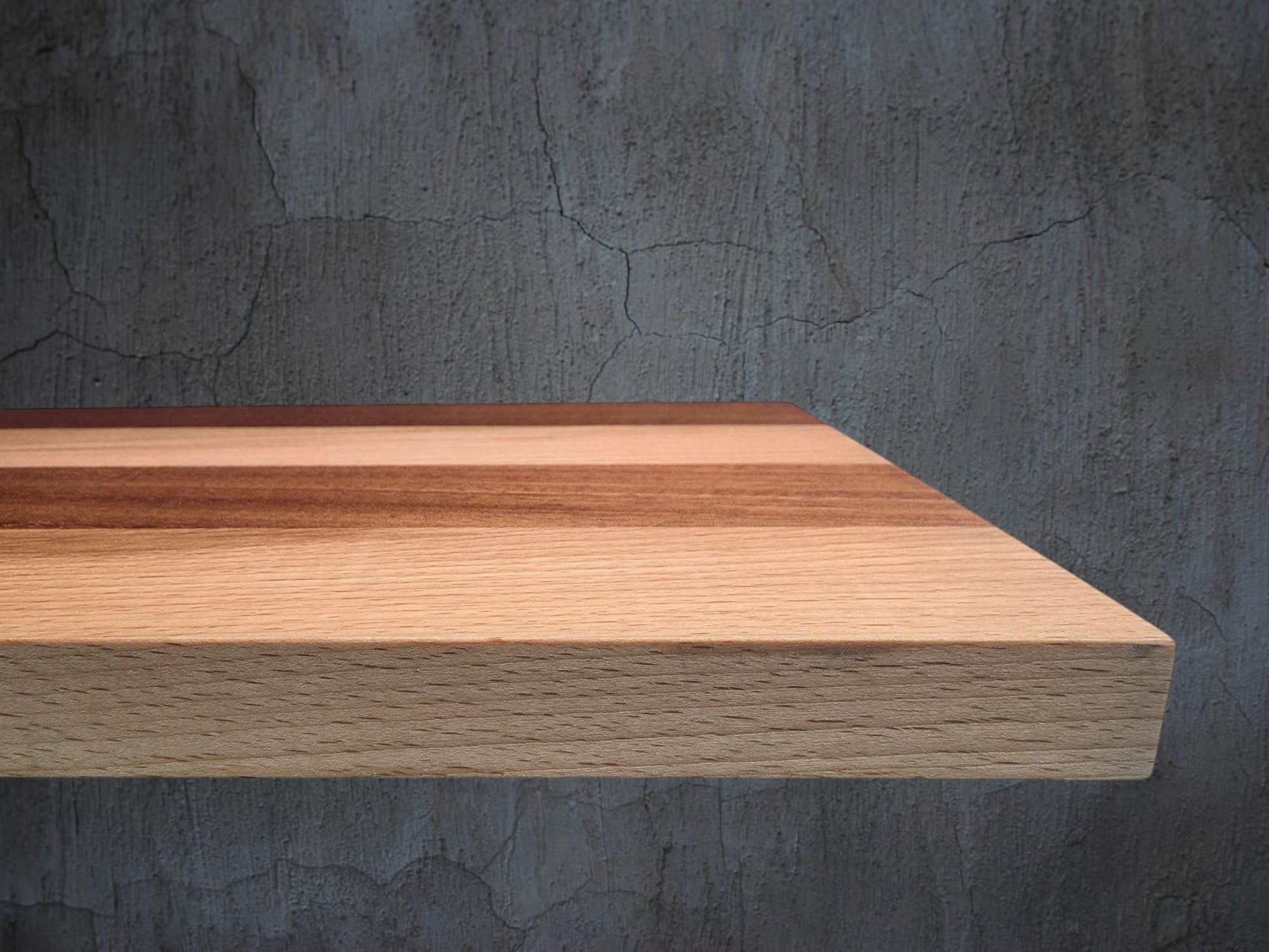 Cherry and walnut wooden cheese board displayed in kitchen