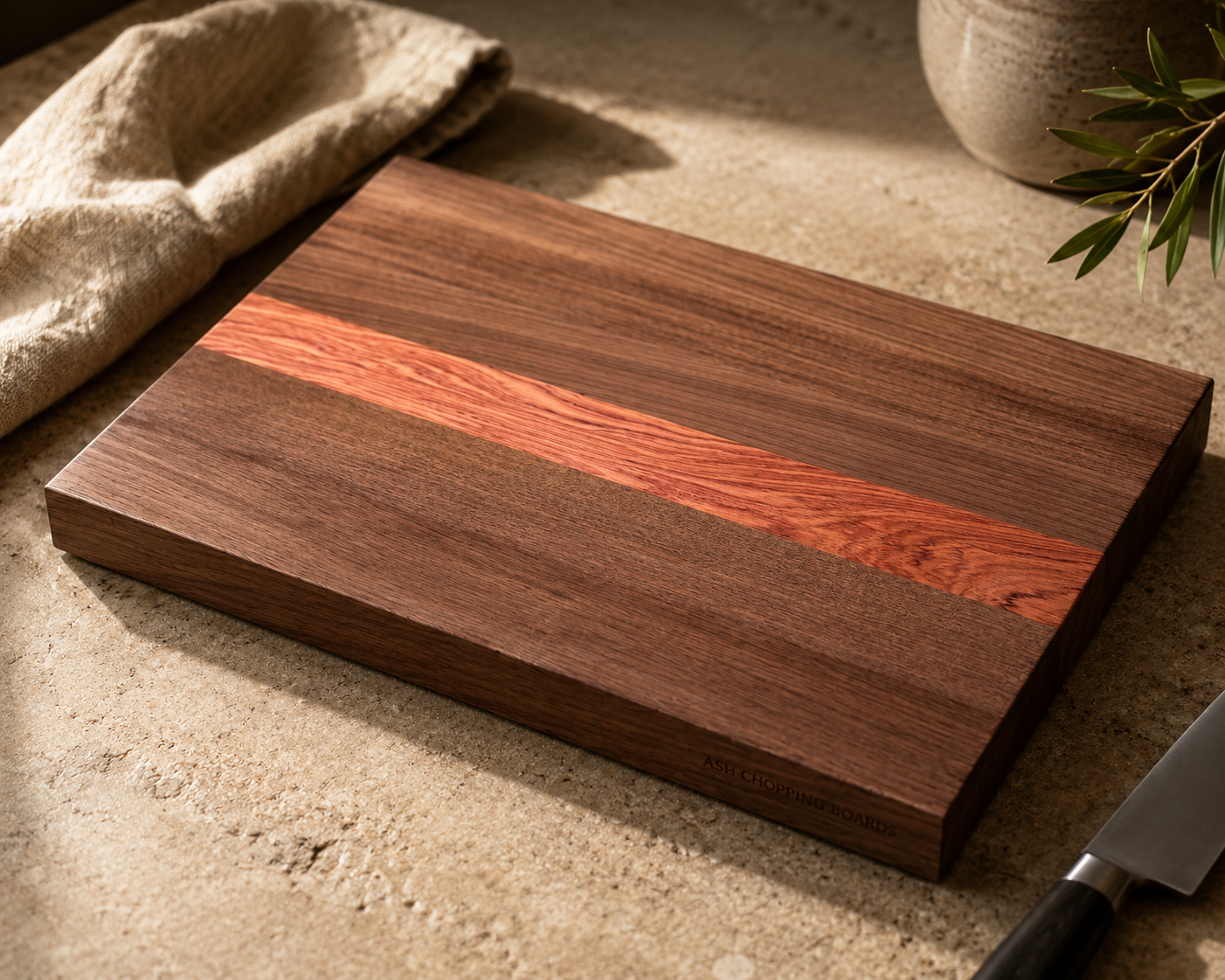 Luxury handmade walnut and pink ivory chopping board hardwood kitchen board UK