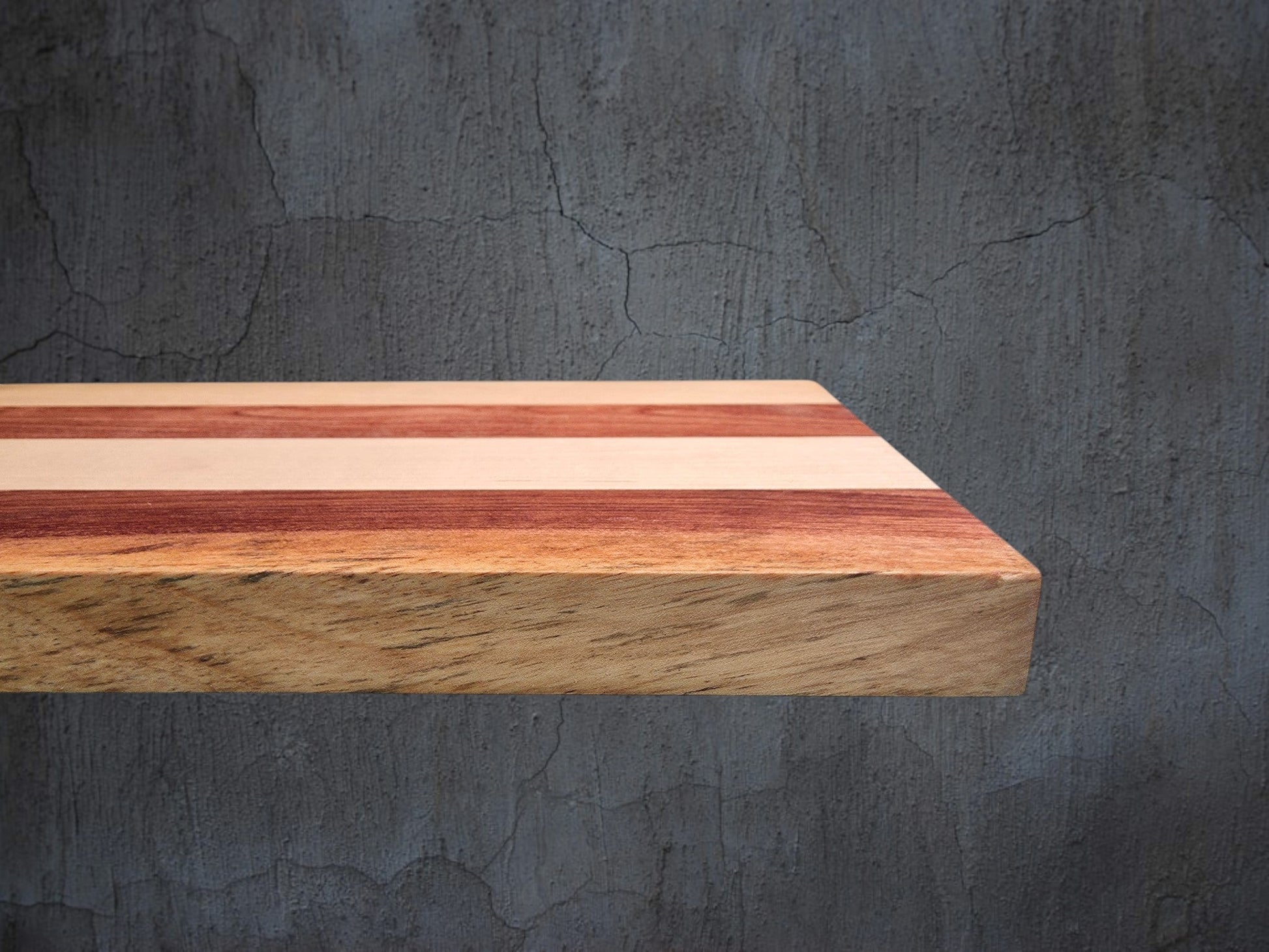 Pink ivory and ash wooden cheese board displayed in kitchen setting