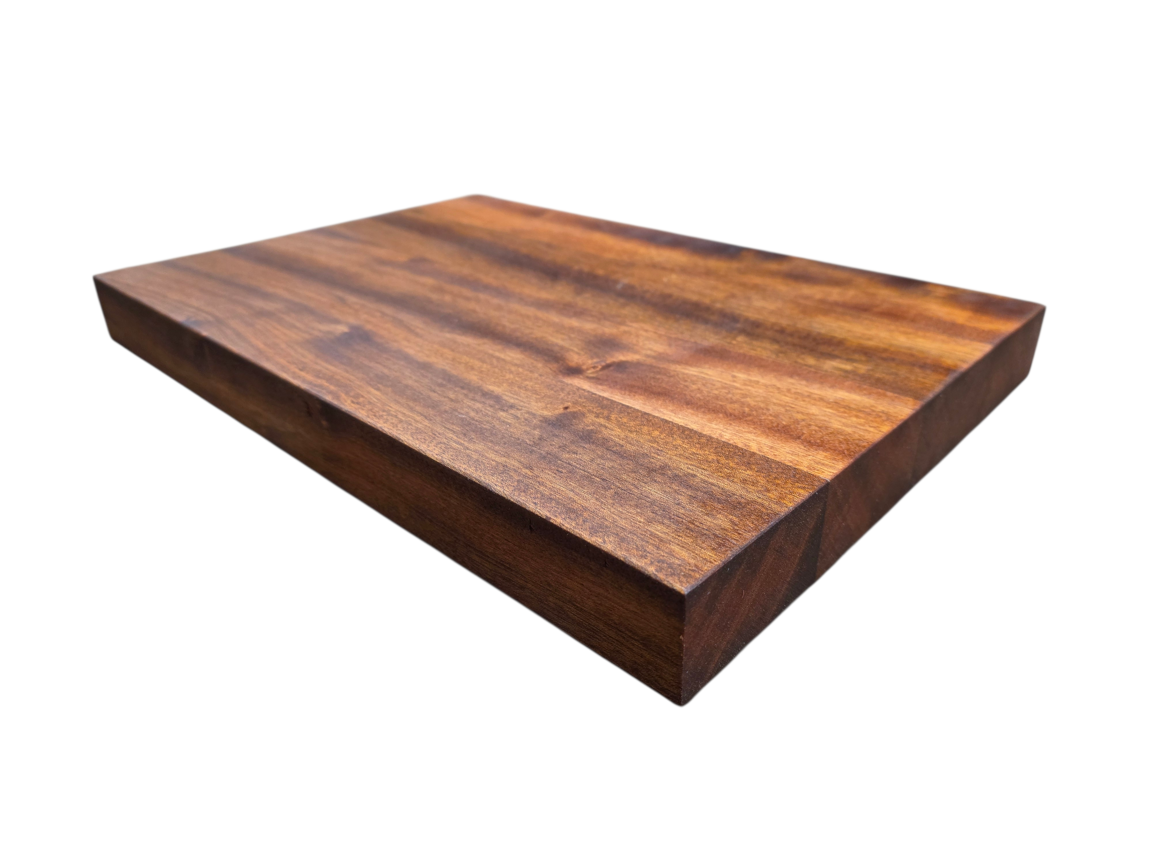 Close up of sapele wood grain on handmade cheese board